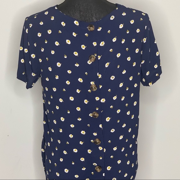 Madewell Navy Blue Button Easy Dress in Daisy Dot - Picture 9 of 14